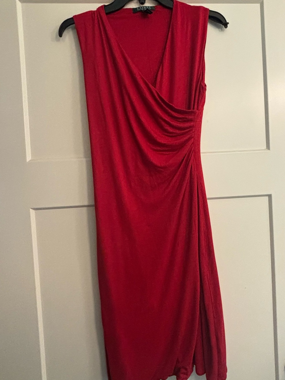 Ralph Lauren Red Sleeveless Draped Midi Dress XS